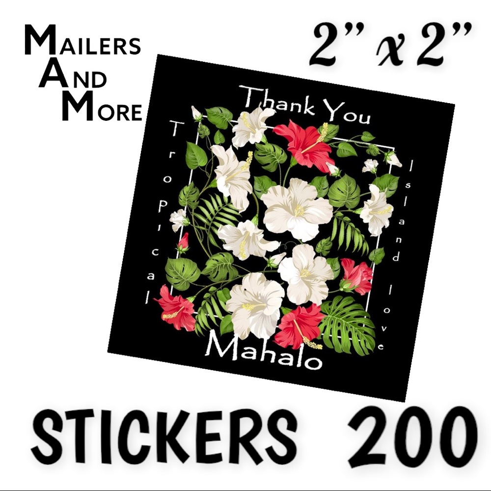 200 Square Stickers, Thank You, Mahalo, High Gloss, PRICE IS FIRM